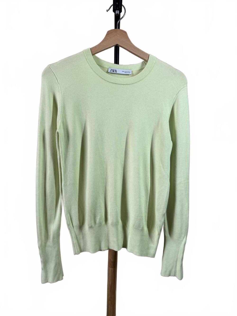 Zara Light Green Long Sleeve Sweater with Button Detail